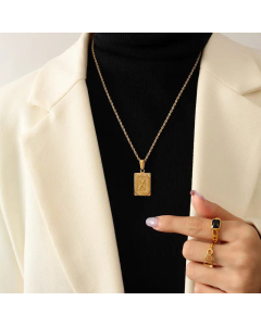New Necklace Personality 26 Letter Square Tag Titanium Steel Necklace