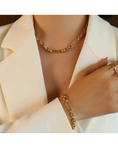 Simple Plain Titanium Steel Necklace Bracelet Sets