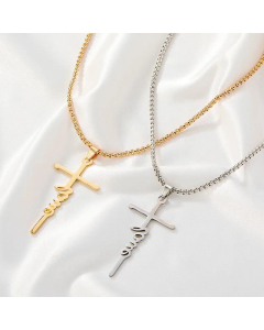 New Letter Cross Pendant Necklace Stainless Steel