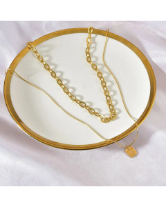 Korean Double-Layer Square With Letter Stainless Steel Necklace