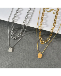 Korean Double-Layer Square With Letter Stainless Steel Necklace
