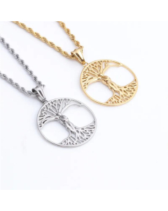 New Hemp Flowers Chain Stainless Steel Tree Of Life Pendant Necklace