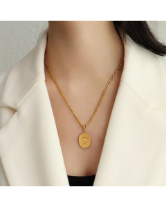 Fashion Flower Titanium Steel Gold Coin Necklace Set-Gold Color-01