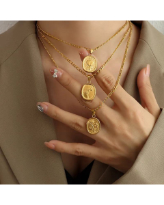 Fashion Flower Titanium Steel Gold Coin Necklace Set