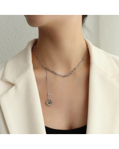 Fashion Peach Heart Tassel Stitching Stainless Steel Necklace