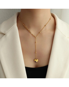 Fashion Peach Heart Tassel Stitching Stainless Steel Necklace