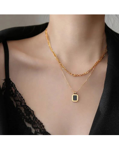 Fashion Black Square Necklace Wholesale Double Layered Titanium Steel