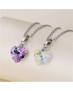 Wholesale Fashion Crystal Heart-Shape Titanium Steel Necklace 