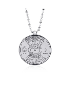 Fashion 50 Years Perpetual Calendar Sun Moon Compass Pendant Stainless Steel Necklace
