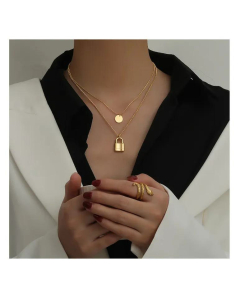 Fashion Double-Layer Lock Titanium Steel Necklace