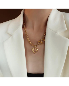 Fashion Peach Heart OT Buckle Titanium Steel Necklace Wholesale