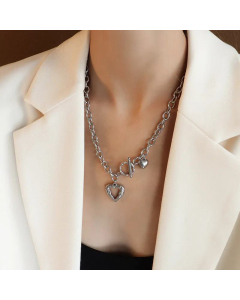 Fashion Peach Heart OT Buckle Titanium Steel Necklace Wholesale