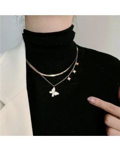 Double Layer Butterfly Metal Titanium Steel Stars Necklace