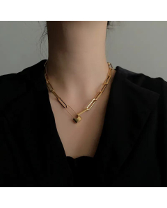 Retro Golden Lock Pin Chain Stainless Steel Necklace