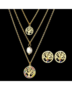 Tree Of Life Lucky Tree Earrings Necklace Stainless Steel Set