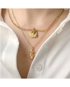 Retro Abstract Pendant Necklace Body Face Stainless Steel