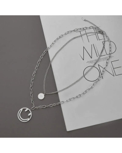 Double Layered Hollow Smiley Face Stainless Steel Round Letters  Necklace