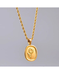 18K Gold Plated Sunflower Pendant Titanium Steel Necklace