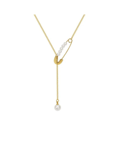 Imitation Pearl Pin Tassel Pendant Necklace Titanium Steel 