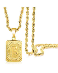Fashion Letter Square Pendant Necklace Stainless Steel