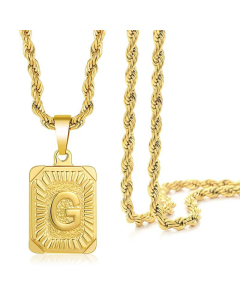 Fashion Letter Square Pendant Necklace Stainless Steel