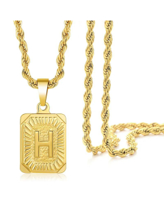 Fashion Letter Square Pendant Necklace Stainless Steel