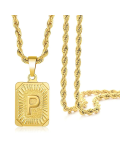 Fashion Letter Square Pendant Necklace Stainless Steel