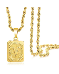 Fashion Letter Square Pendant Necklace Stainless Steel