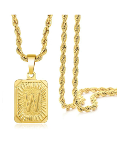 Fashion Letter Square Pendant Necklace Stainless Steel