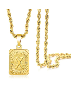Fashion Letter Square Pendant Necklace Stainless Steel