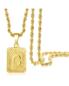 Fashion Letter Square Pendant Necklace Stainless Steel