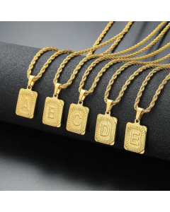Fashion Letter Square Pendant Necklace Stainless Steel