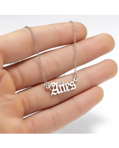 Fashion 12 Constellation Necklace Letter Pendant Stainless Steel-Steel Color-Aries