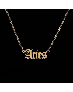 Fashion 12 Constellation Necklace Letter Pendant Stainless Steel-Gold Color-Aries