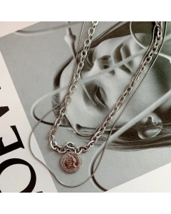 Hip-Hop Multi-Layer Queen Portrait Titanium Steel Necklace