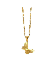 Chic Metal Butterfly Pendant Necklace 18K Gold Plated Stainless Steel 