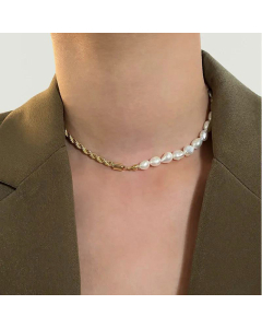 14K Gold Natural Freshwater Pearl Twist Chain Splicing Necklace