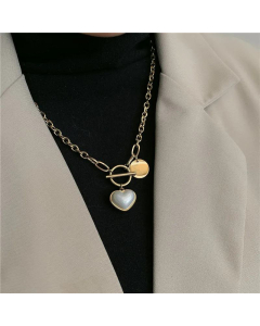 Fashion Baroque Pearl Heart Stainless Steel Necklace