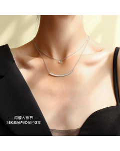 Simple Zircon Stainless Steel Double Layered Necklace