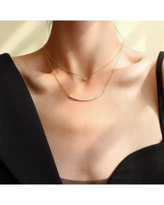 Simple Zircon Stainless Steel Double Layered Necklace