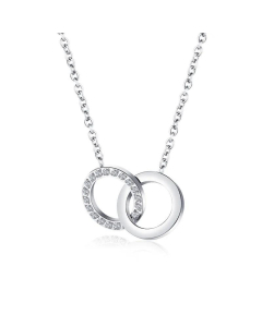 Korea Double Ring Diamond Pendant Necklace Stainless Steel