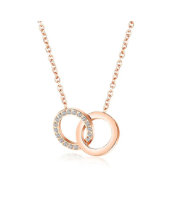 Korea Double Ring Diamond Pendant Necklace Stainless Steel