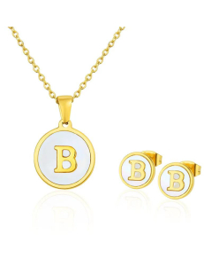 Simple 26 English Letter Necklace Earrings Set Titanium Steel Wholesale