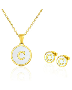 Simple 26 English Letter Necklace Earrings Set Titanium Steel Wholesale