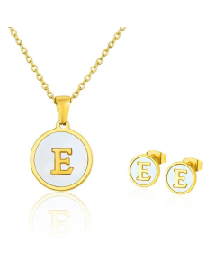 Simple 26 English Letter Necklace Earrings Set Titanium Steel Wholesale