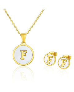 Simple 26 English Letter Necklace Earrings Set Titanium Steel Wholesale