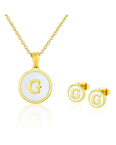Simple 26 English Letter Necklace Earrings Set Titanium Steel Wholesale