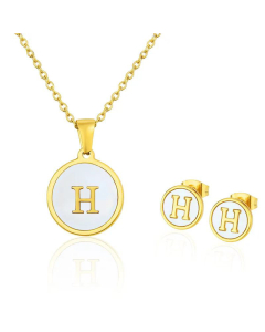 Simple 26 English Letter Necklace Earrings Set Titanium Steel Wholesale