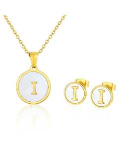 Simple 26 English Letter Necklace Earrings Set Titanium Steel Wholesale