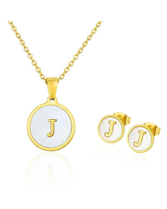 Simple 26 English Letter Necklace Earrings Set Titanium Steel Wholesale